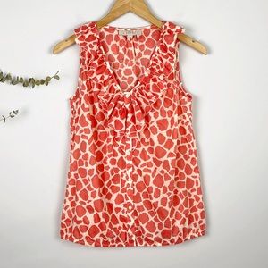 Loft Coral Red Giraffe Animal Print Ruffle Blouse